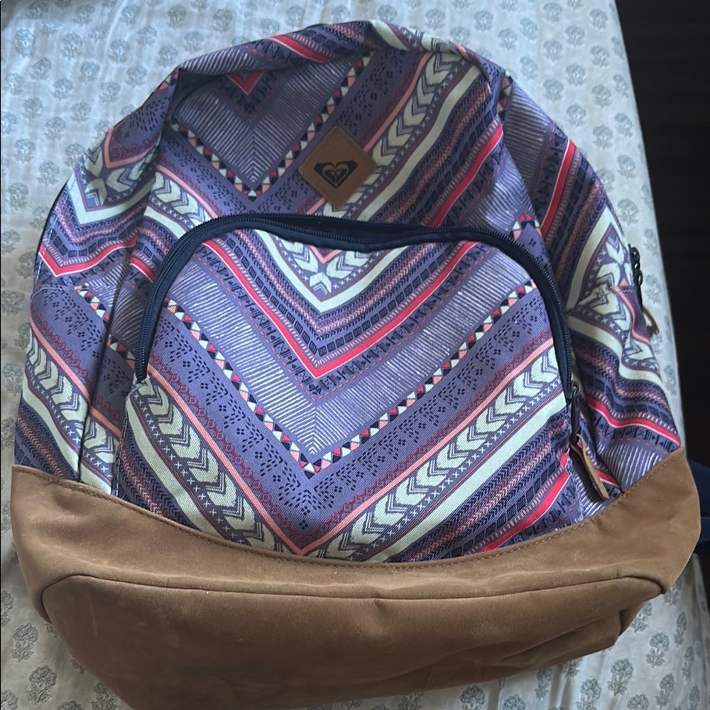 Roxy Chevron Pattern Backpack With Purple And Bro… - image 1